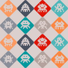 Seamless background with pixel alien monsters