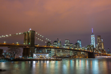 Fototapeta na wymiar New York City Manhattan Brooklyn Bridge night skyline
