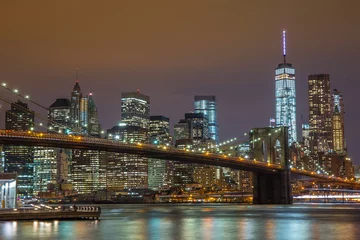  New York City Manhattan Brooklyn Bridge night skyline © blvdone