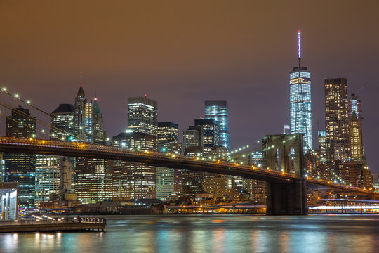 Fototapeta New York City Manhattan Brooklyn Bridge night skyline