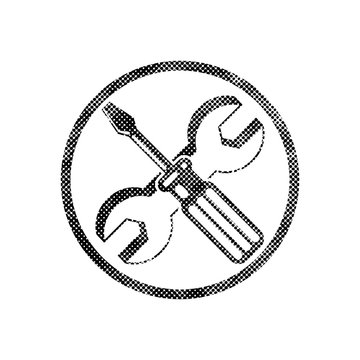 Repair icon with wrench and screwdriver, vector symbol with pixe