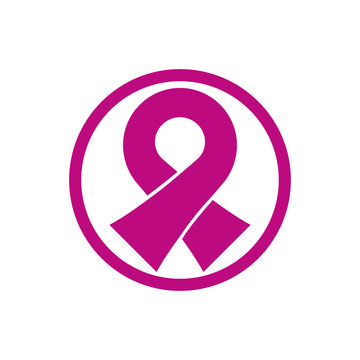 Pink cancer ribbon ribbon isolated on white background.