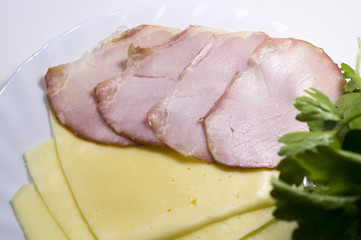 Ham and cheese on a plate