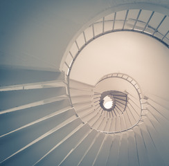 A low angle view of a spiral staircase