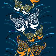 Seamless pattern with decorative butterfly and dots