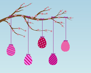branch with blossoms and easter eggs