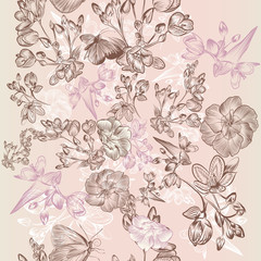 Vector seamless pattern with flowers