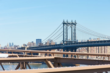 Manhattan Bridge and skyline view from Brooklyn Bridge