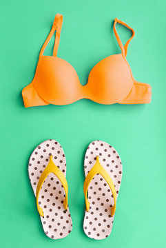 Summer Bikini Concept with Bikini and Flip Flop Sandals