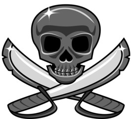 Shiny metal skull with crossed swords, pirate style