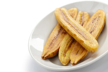 fried plantain banana on white background