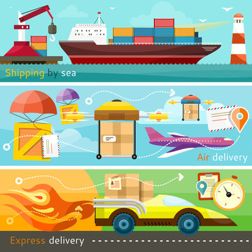 Shipping, delivery car, ship, plane