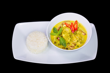 Thai chicken green curry and steamed rice