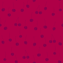 Dark red Seamless Pattern with violet Cherries. Shadeless orname
