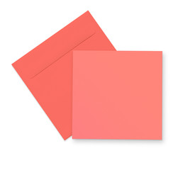 Pink envelope and card on white