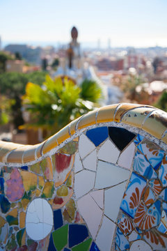 Details of a colorful ceramic bench