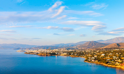 Naklejka na ściany i meble Panoramic view of the town of Agios Nikolaos and the Mirabello B