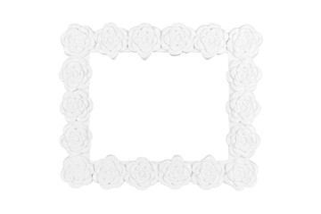 White picture frame with rose decor, clipping path included.
