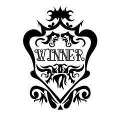 Emblem of winner, coat of arms on white.