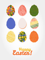 'Happy Easter!' card. Easter eggs with various textures.
