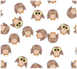 Seamless pattern with cute owls on white