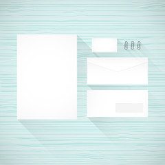 Branding identity template. Wooden background. Flat design