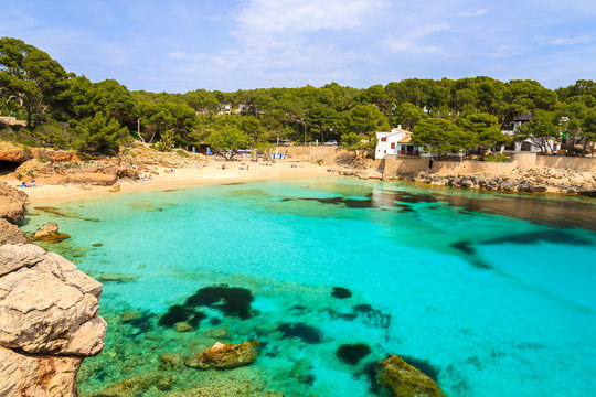 Beach with turquoise sea water, Cala Gat, Majorca island, Spain