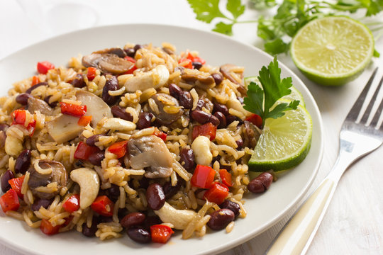 Rice With  Red Bean, Mushrooms And Vegetables
