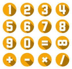 Collection of isolated yellow flat numbers and math symbols - 80979193