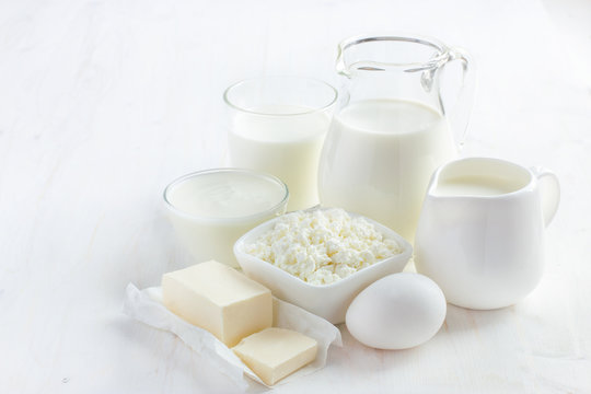 Various dairy products  on white background
