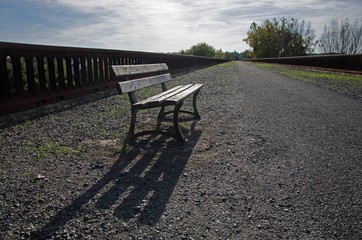 Isolated bench on the side of a lane