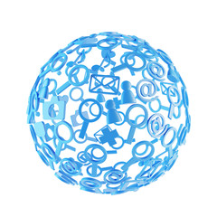 Blue ball made of social network icons