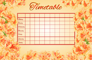 Timetable weekly schedule with hibiscus vector