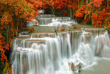 Waterfall in deep rain forest jungle (Huay Mae Kamin Waterfall i