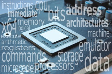 Words. Graphics card as background.