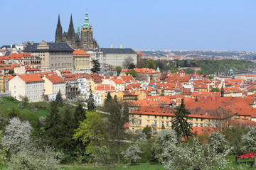 View on the spring Prague with gothic Castle, Czech Republic