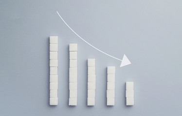 Negative graph chart made of sugar cubes