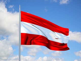 Fototapeta na wymiar AUSTRIA 3d flag floating in the wind in blue sky