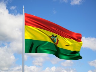 bolivia state 3d flag floating in the wind in blue sky
