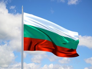 Fototapeta na wymiar Bulgaria 3d flag floating in the wind in blue sky
