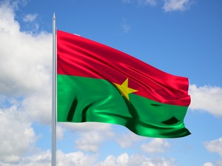 Burkina Faso 3d flag floating in the wind in blue sky