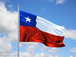 chile 3d flag floating in the wind in blue sky