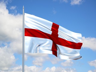 england 3d flag floating in the wind in blue sky