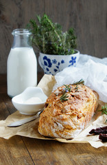 bread with dried  tomatoes, rosemary and garlic