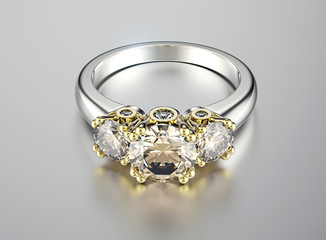 Golden Engagement Ring with Cognac Diamond. Jewelry background