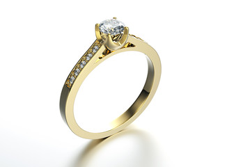 Golden Engagement Ring with Diamond. Jewelry background