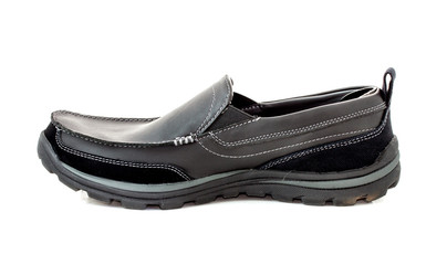 black leather shoe on white background