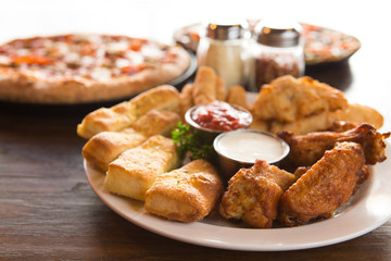 Chicken Wing and Breadsticks Appetizer Sampler Plate