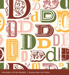 Seamless vintage pattern letter D in retro colors