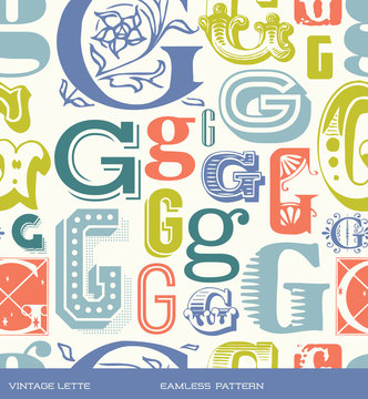 Seamless vintage pattern letter G in retro colors
